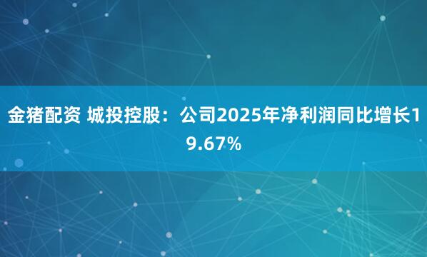 金猪配资 城投控股：公司2025年净利润同比增长19.67%